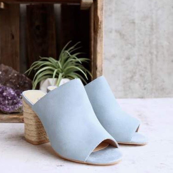 NIB Sky Blue Leather Jute Wrap Heel Slide Mule - Picture 2 of 5